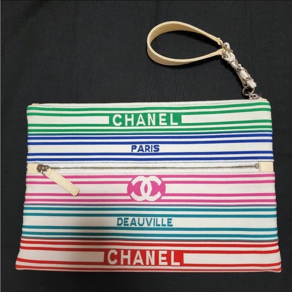 Sold—-🌟🔥 CHANEL Venise Biarritz Zip Pouch Striped
Canvas Large - Picture 5 of 13